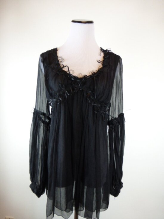 Max Studio Tops - Max Studio Special Edition MAX AZRIA SILK Sheer black ribbon top M baby doll